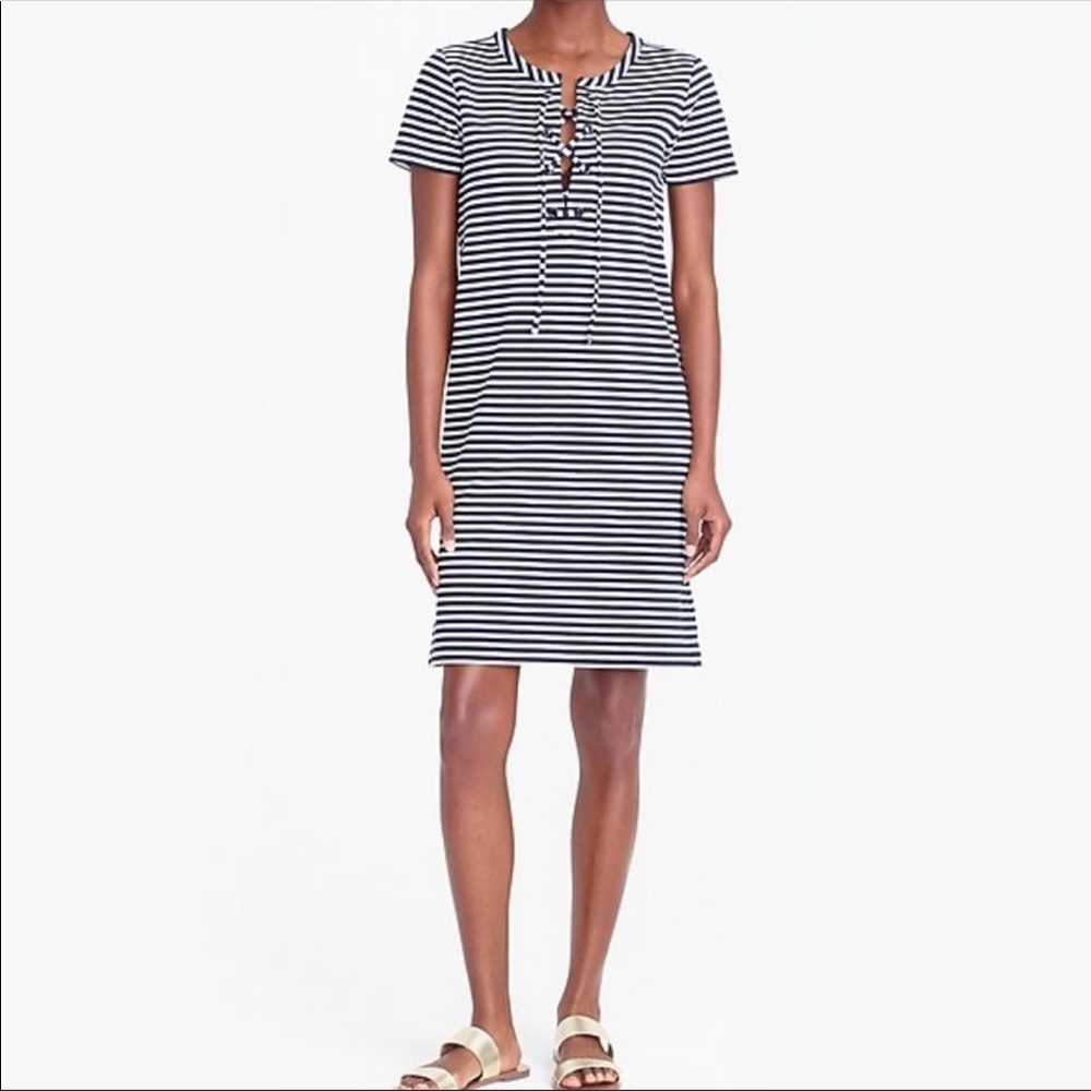 JCrew Mid Length striped Lace-up dress